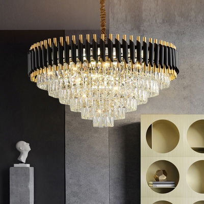 Crystal Cone Shaped Chandelier Light Simple Style Black Suspension Lighting for Dining Room