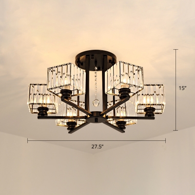 Crystal Square Semi Flush Ceiling Light Modernism Flush Mount Lamp for Living Room
