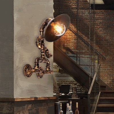 Cyberpunk Robot Wall Lighting Ideas 1-Light Wrought Iron Wall Sconce in Bronze for Corridor