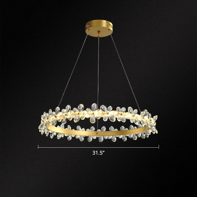 Gold Wreath Shaped Pendant Chandelier Simplicity Flower Crystal LED Hanging Light for Bedroom