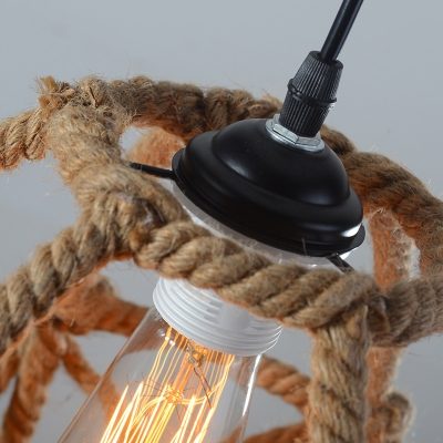 Hand-Braided Rope Brown Pendant Basket Shaped 1-Light Farmhouse Hanging Ceiling Light
