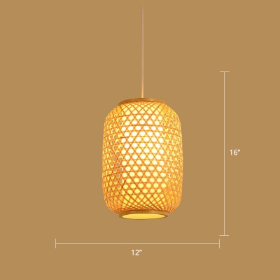 Handmade Rattan Suspension Lighting Minimalist 1 Head Wood Pendant Ceiling Light Fixture