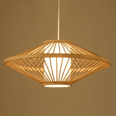 Handwoven Bamboo Suspension Light Chinese Style 1-Light Wood Hanging Pendant Light