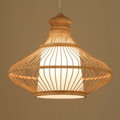 Handwoven Bamboo Suspension Light Chinese Style 1-Light Wood Hanging Pendant Light