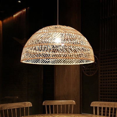 Hemispherical Dining Room Hanging Lighting Bamboo 1 Head Minimalist Pendant Light Fixture