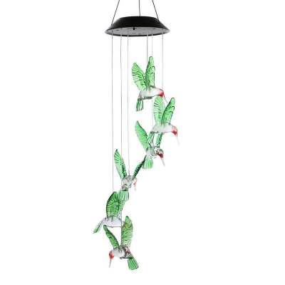 Hummingbird Courtyard LED Hanging Light Plastic Modern Solar Wind Chime Light in Green, 1 Pc