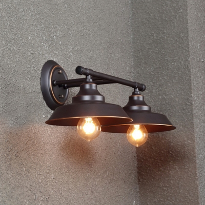 Industrial Pot Lid Vanity Light Iron Sconce Wall Lighting in Dark Coffee for Bathroom