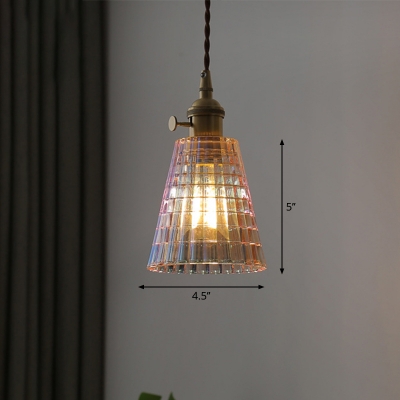 Industrial Tapered Ceiling Light Single Grid Glass Hanging Pendant Light for Living Room