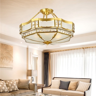 Inverted Dome Bedroom Semi Flush Light Simplicity Glass Panes Gold Chandelier Light