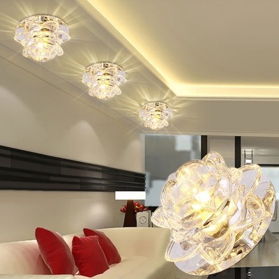 Lotus Flush Mount Ceiling Light Modern Clear Crystal Hallway LED Flush Mount Fixture
