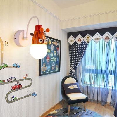 Metal Animal Wall Mounted Lamp Cartoon 1-Light White Wall Sconce Lighting for Kids Room