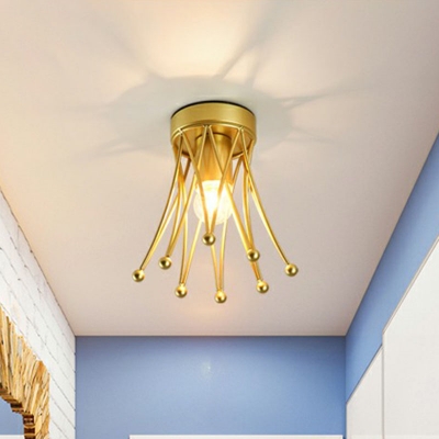 Metal Crown Shaped Mini Ceiling Lighting Modern 1-Light Foyer Semi Flush Mount in Gold