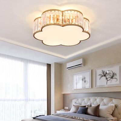Minimalism Flower Shaped Ceiling Lamp K9 Crystal Prism Bedroom Flush Mounted Light Fixture
