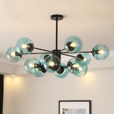 Minimalist Globe Shade Chandelier Lighting Glass 12 Heads Living Room LED Pendant Light