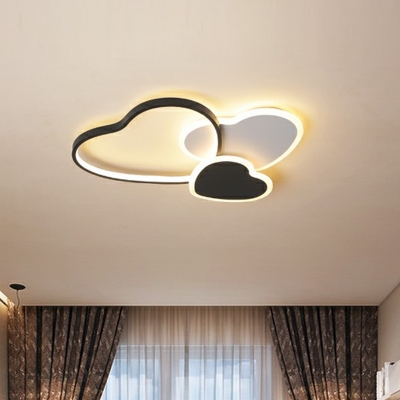 Minimalist Romantic Heart Shaped Ceiling Lamp Acrylic Bedroom Flush Mount Fixture in Black