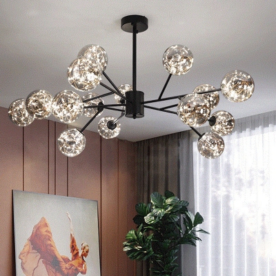 Modern Ball LED Ceiling Lighting Handblown Glass Living Room Chandelier Light Fixture