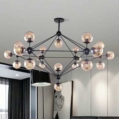 Modo Grey Glass Chandelier Light Nordic Black Finish Hanging Pendant for Dining Room