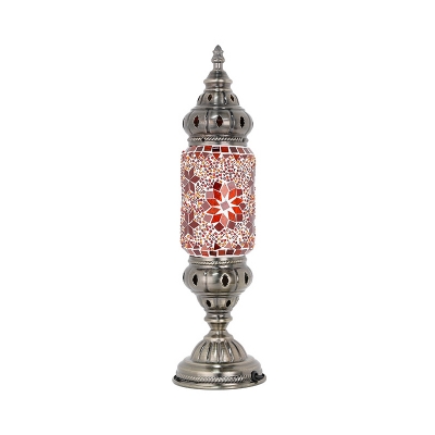 Nickel Finish Censer Table Lamp Turkish Handcrafted Stained Glass Single Bedroom Night Light