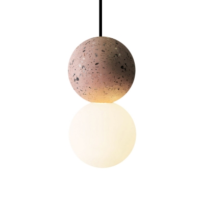 Nordic Gourd Shaped Pendant Lighting Terrazzo 1-Light Bedside Hanging Lamp with Orb White Glass Shade
