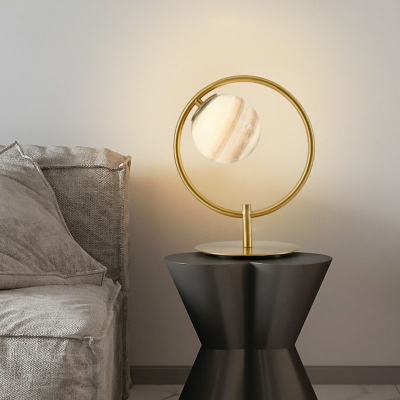 Nordic Style Ball Shade Nightstand Lamp Planet Glass Bedside LED Table Lighting in Gold