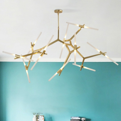Nordic Style Herringbone Branch LED Chandelier Light Metal Living Room Pendant Light Fixture