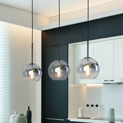 Ombre Glass Globe Suspension Light Minimalist 1-Light Silver Hanging Lighting for Dining Room