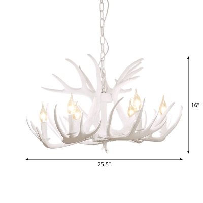 Resin Ceiling Chandelier Country Style White Antler Bedroom Ceiling Suspension Lamp