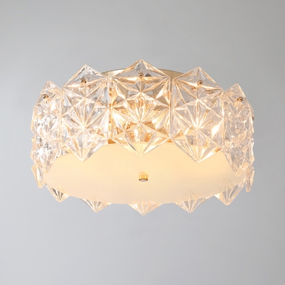 Round Flush Mounted Light Modern Hexagonal Crystals Clear Ceiling Light Fixture for Corridor
