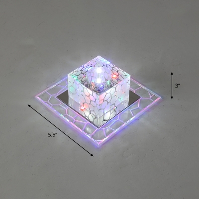 Square LED Flush Mount Fixture Contemporary Clear Crystal Aisle Ceiling Mount Lighting
