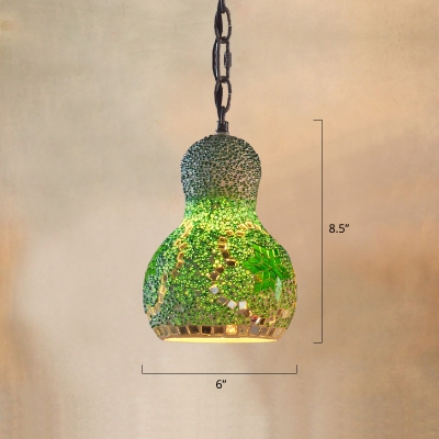 Stained Glass Gourd Shaped Pendant Lighting Turkish 1 Head Restaurant Ceiling Light Fixture