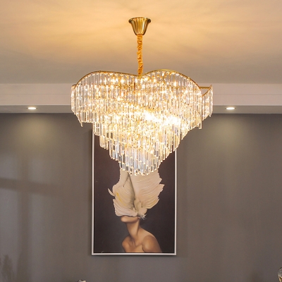 Tapered Crystal Chandelier Pendant Light Modern Golden Ceiling Light for Dining Room