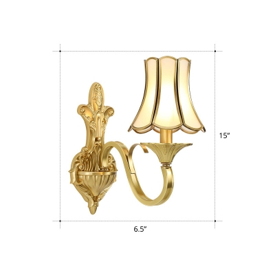 Traditional Bud Wall Mount Light Beveled Glass Wall Light Fixture in Brass for Corridor