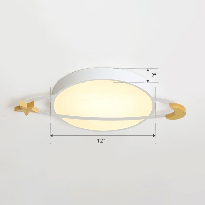 White Earth Planet LED Flush Light Kids Style Acrylic Ceiling Mount Lamp for Bedroom