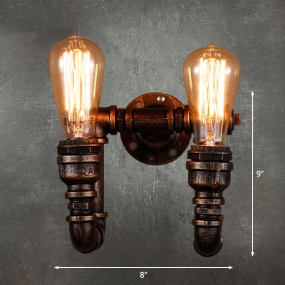 2-Bulb U-Shaped Pipe Sconce Wall Light Industrial Rust Wrought Iron Wall Lamp Fixture