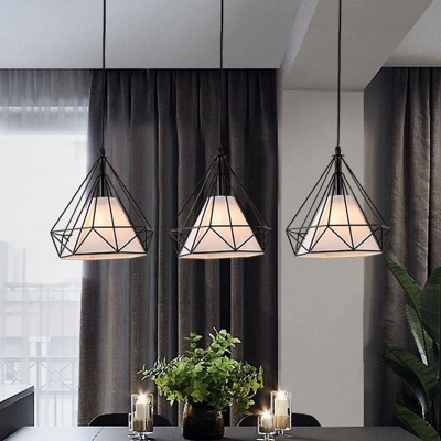 3-Head Multi-Light Pendant Loft Style Diamond Metal Ceiling Light for Dining Room