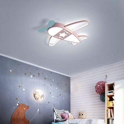Aircraft Flush Mount Led Light Cartoon Metal Childrens Room Flushmount Ceiling Lamp