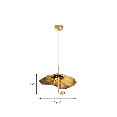 Antiqued Brass Lotus Pendant Lamp South-East Asia Metal 1-Light Restaurant Hanging Light