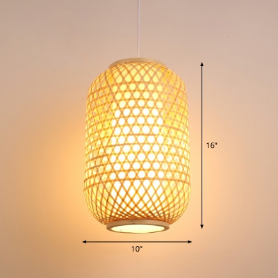 Bamboo Cage Pendant Lighting Fixture Chinese Single Pendulum Light in Wood for Restaurant