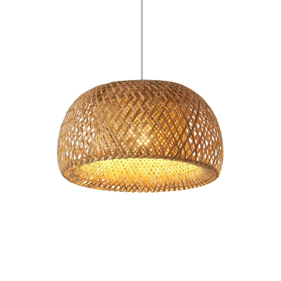 Bamboo Dome Shade Ceiling Light Nordic Style 1 Bulb Wood Hanging Lamp for Restaurant