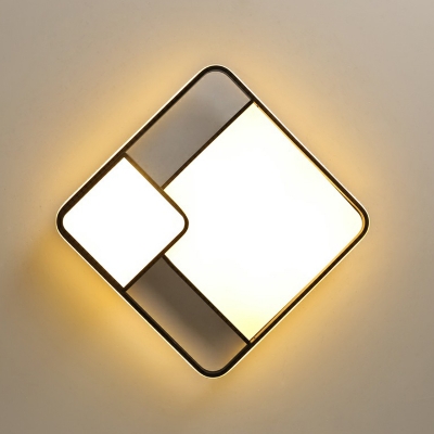 Bedroom LED Flush-Mount Light Fixture Modern Black Ceiling Lamp with Square Acrylic Shade