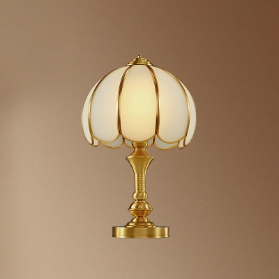 Beveled Glass Scalloped Table Lighting Minimalism 1-Light Living Room Nightstand Lamp in Brass
