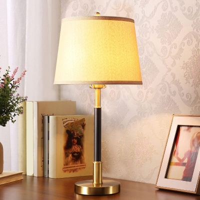 Black and Brass Single Nightstand Lamp Traditional Fabric Tapered Table Light for Living Room
