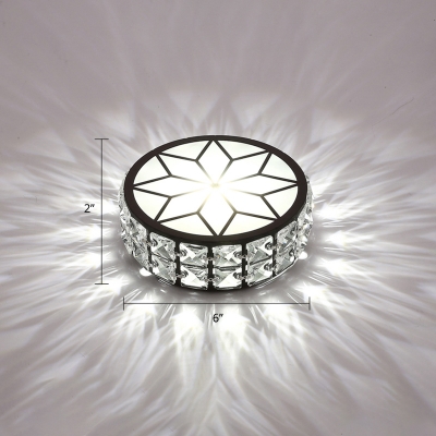 Black Round LED Ceiling Mounted Lamp Decorative Crystal Flush Mount Spotlight for Aisle
