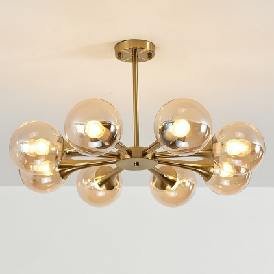 Brass Finish Spherical Chandelier Light Post-Modern Glass Pendant Light for Living Room