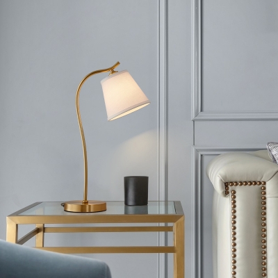 Brass Gooseneck Table Light Traditional Metal Single Bedside Night Lamp with Conic Fabric Shade