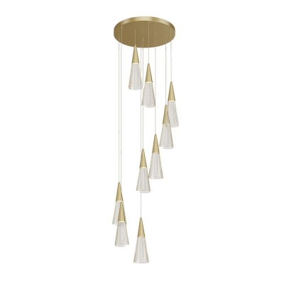 Cascade LED Multi Light Chandelier Modernism Metal Stairway Pendant Ceiling Light with Conical Acrylic Shade