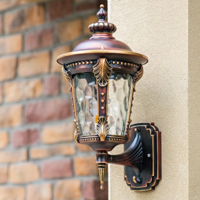 Clear Glass Lantern Wall Lighting Traditional 1-Bulb Patio Sconce Lamp in Bronze