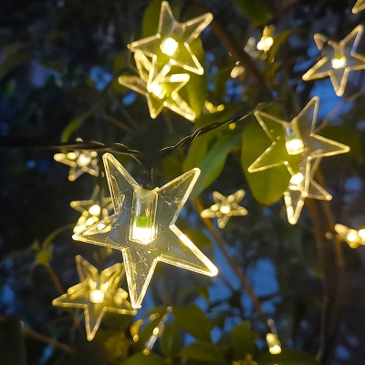 Contemporary Star Solar String Light Plastic Outdoor LED Fairy Lighting in White, 23ft