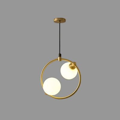 Cream Glass Ball LED Ceiling Lighting Modern 2 Heads Gold Chandelier Light Fixture