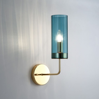 Cylindrical Glass Wall Lighting Post-Modern Single Bulb Gold Sconce with Right Angle Arm